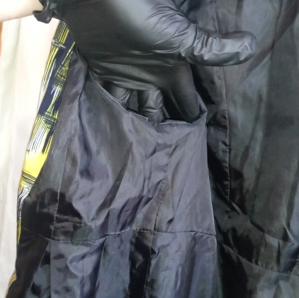 Appraisal Brushstroke Yellow Black White Short Trench Coat Mad Men Office Casual - Picture 6 of 10